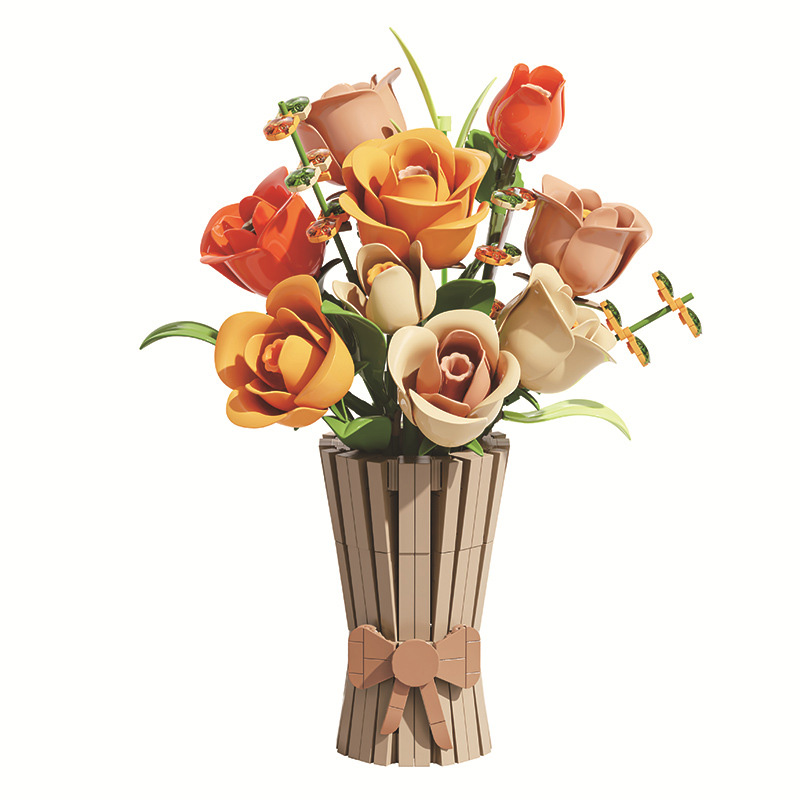Flower and rose bouquet scene building block puzzle model